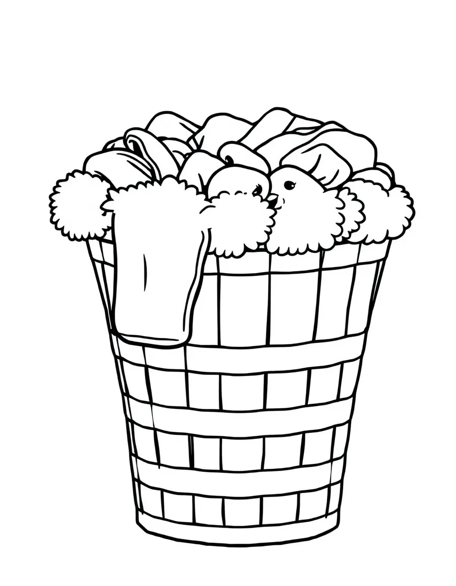 A fluffy laundry basket full of clean clothes.