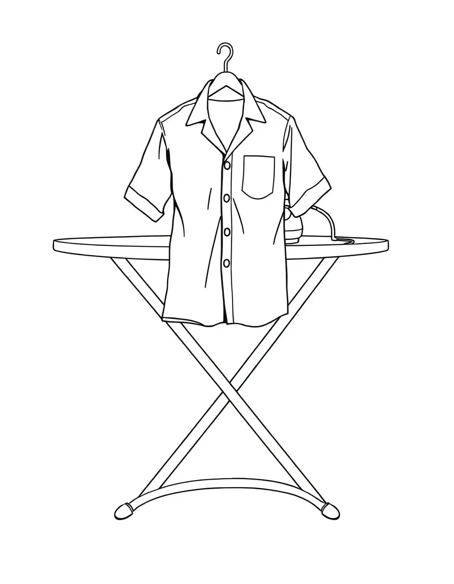 A sturdy ironing board with a shirt on it.