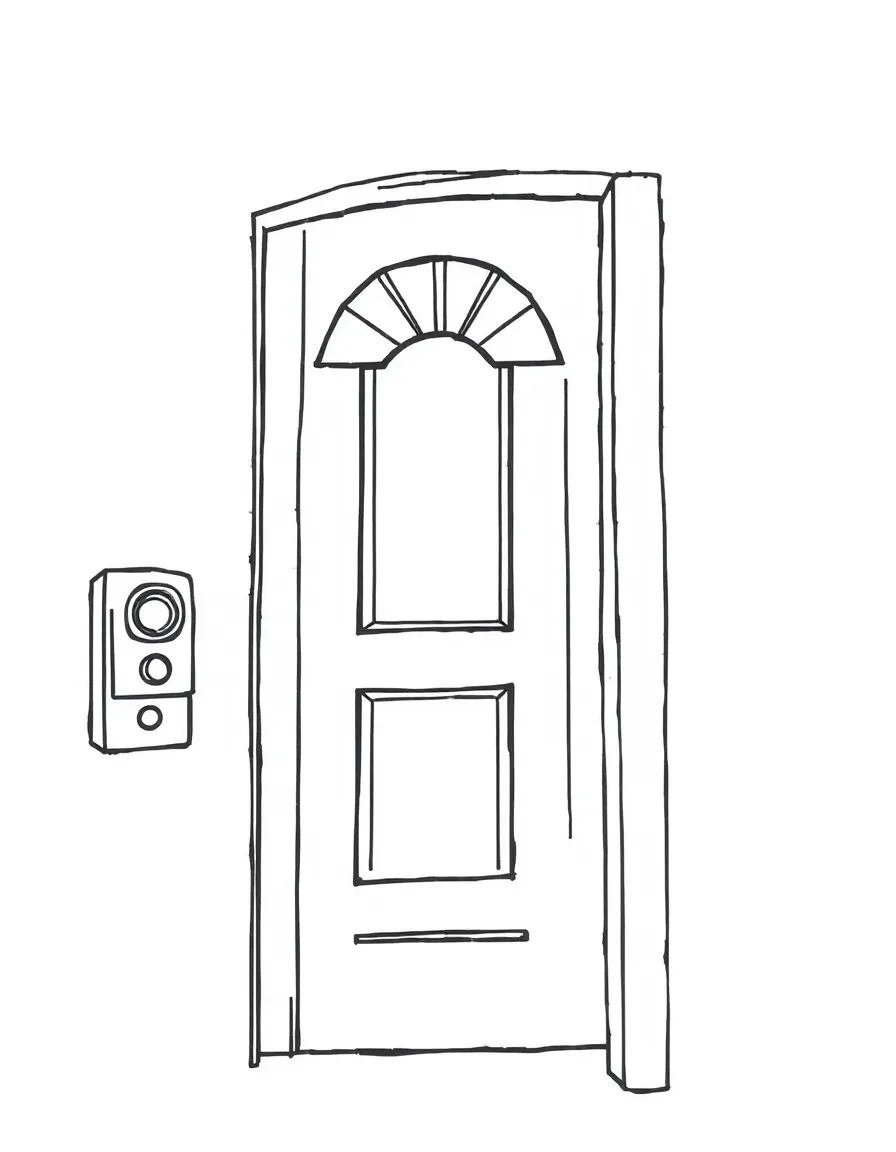 A ringing doorbell announcing a visitor.
