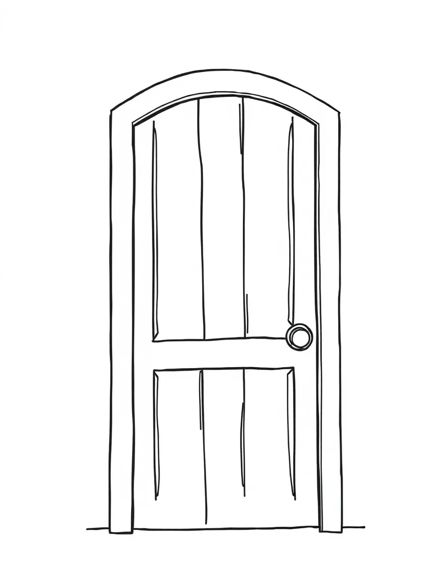 A sturdy door with a friendly doorknob.