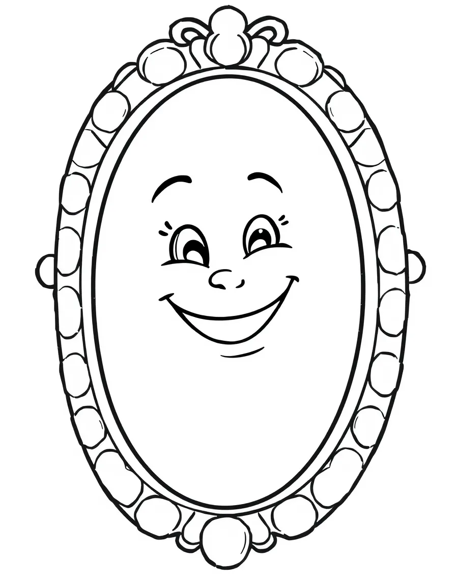 A happy mirror reflecting a smiling face.