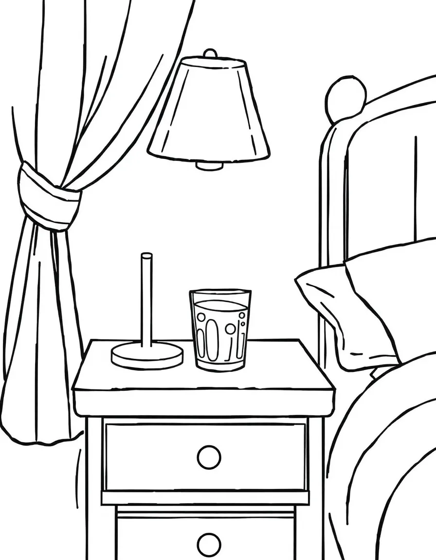A cozy nightstand with a glass of water.