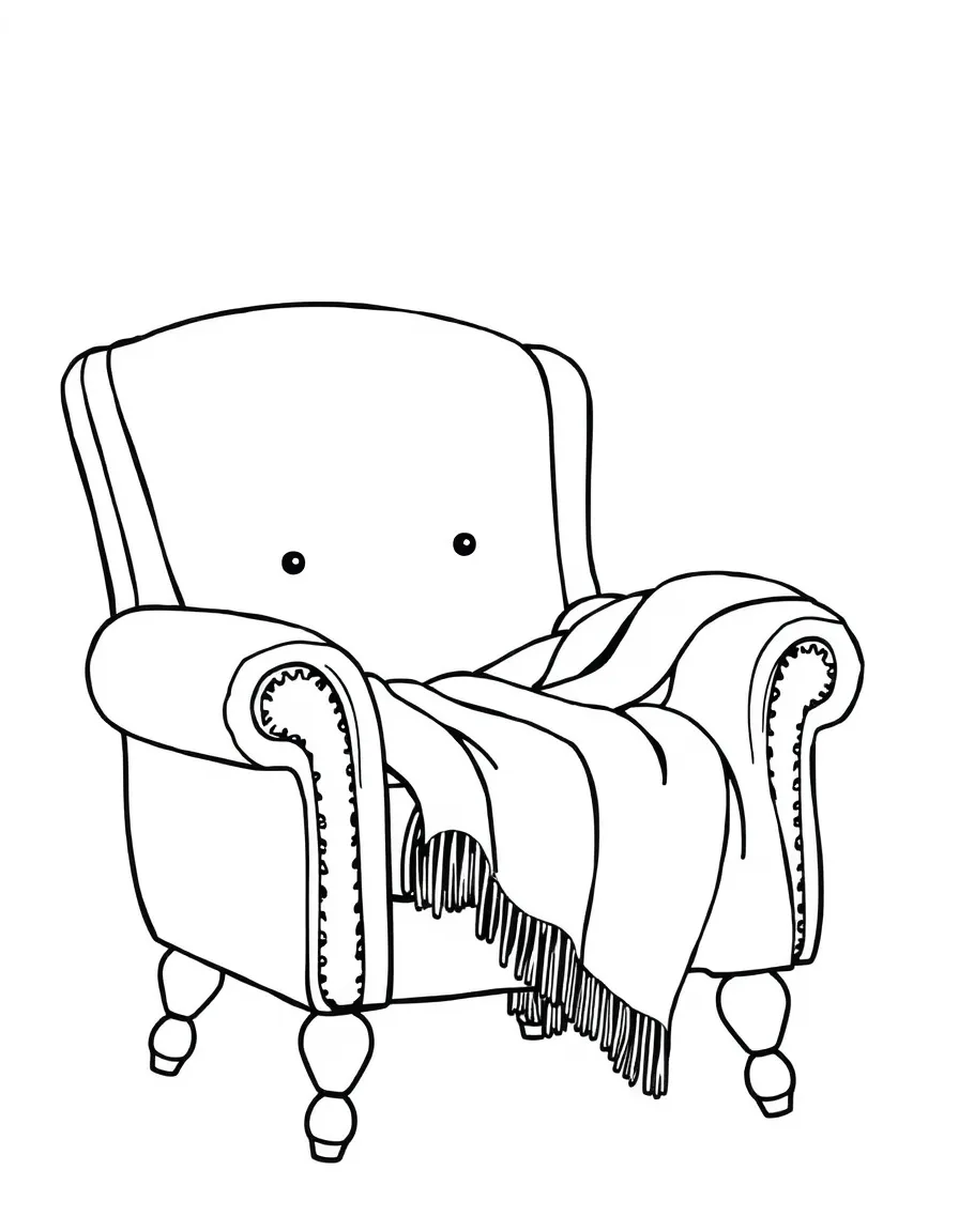 A comfy armchair with a cozy throw blanket.