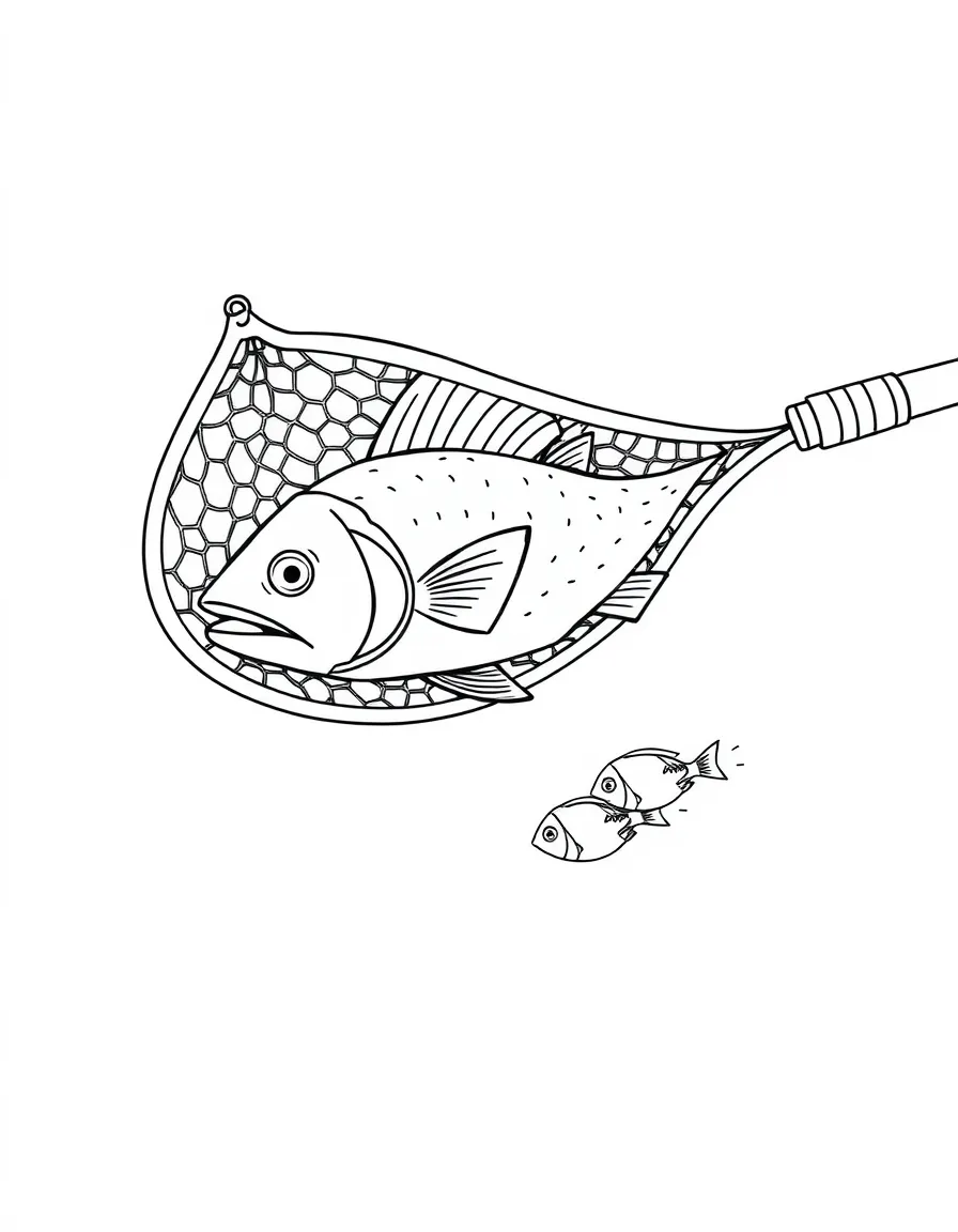 A swimming fishnet catching little fish.