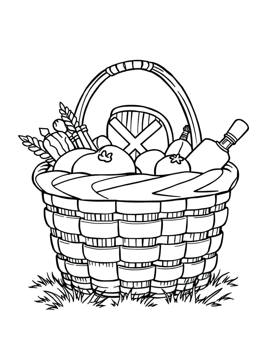 A sturdy picnic basket with yummy food.