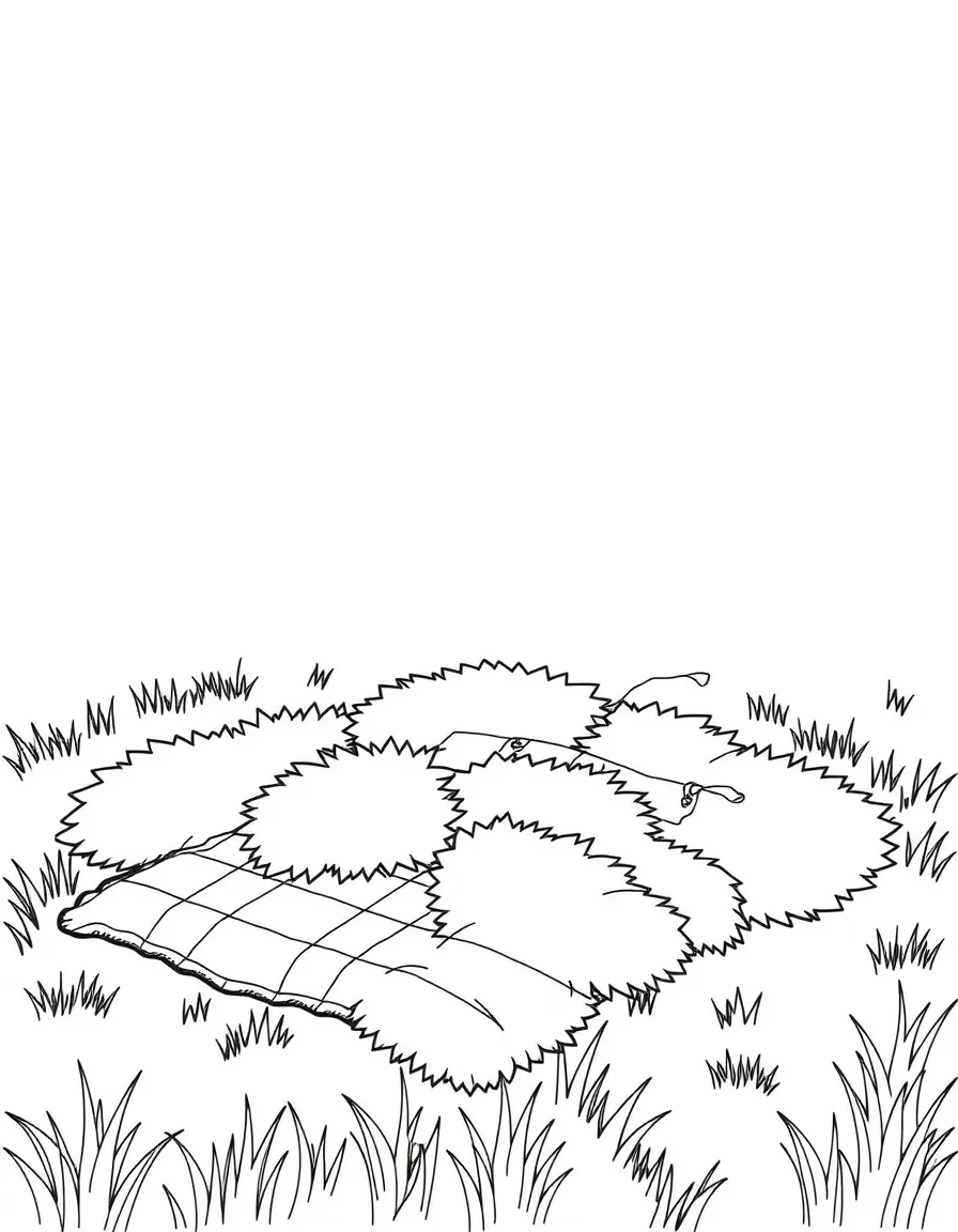 A fluffy picnic blanket on the grass.