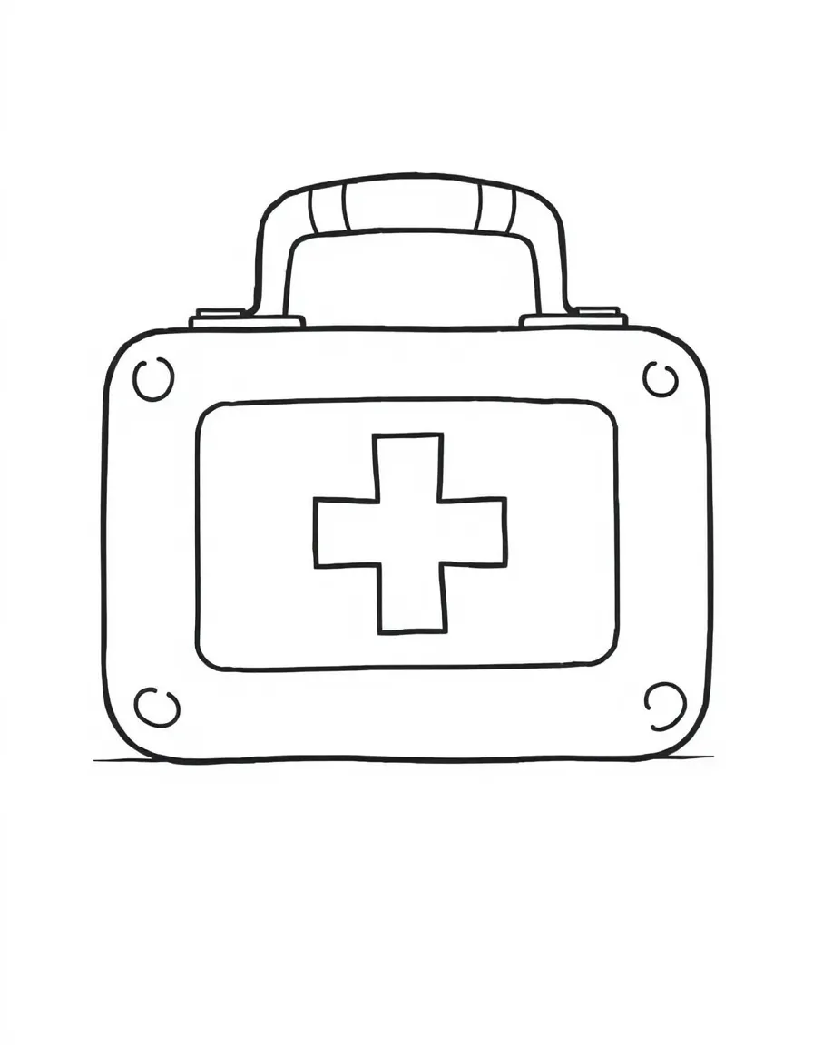 A helpful first aid kit with bandages and a happy cross.