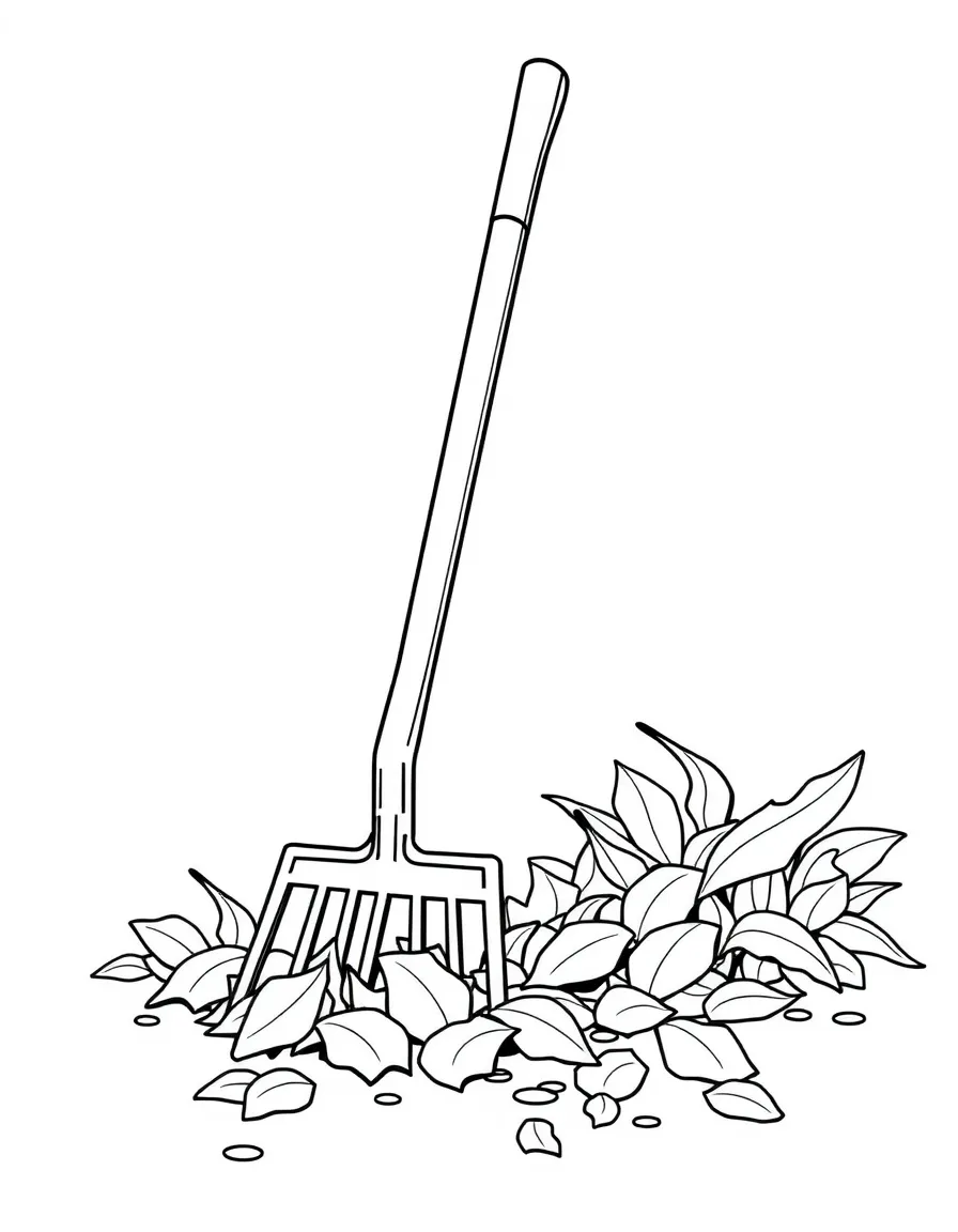 A strong garden rake raking leaves.
