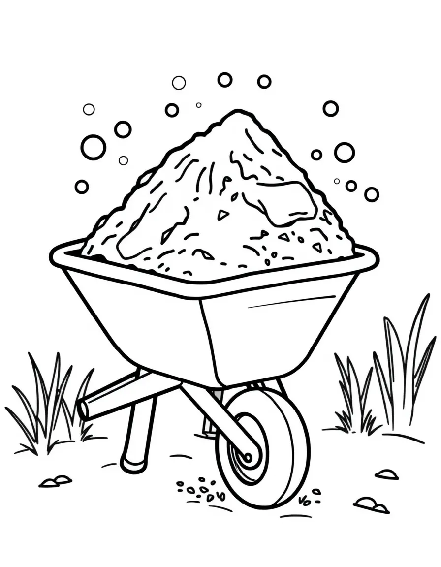 A bubbly wheelbarrow carrying dirt.