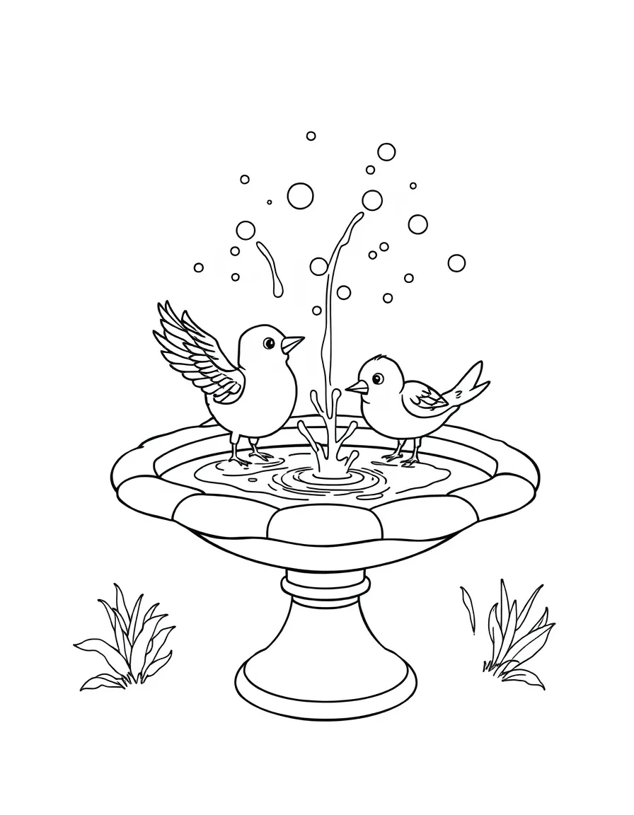 A bubbly bird bath with splashing birds.