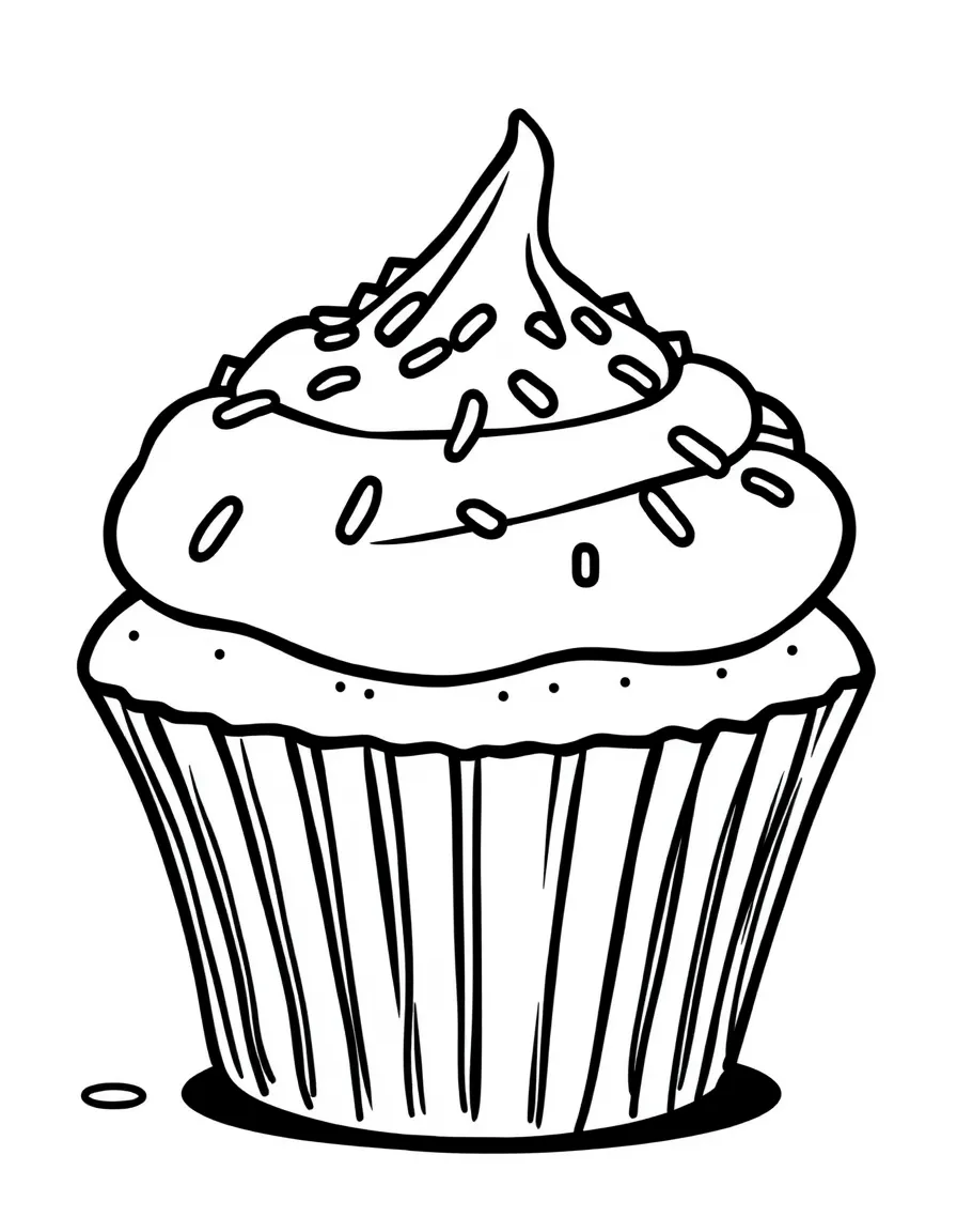 A yummy cupcake with sprinkles.