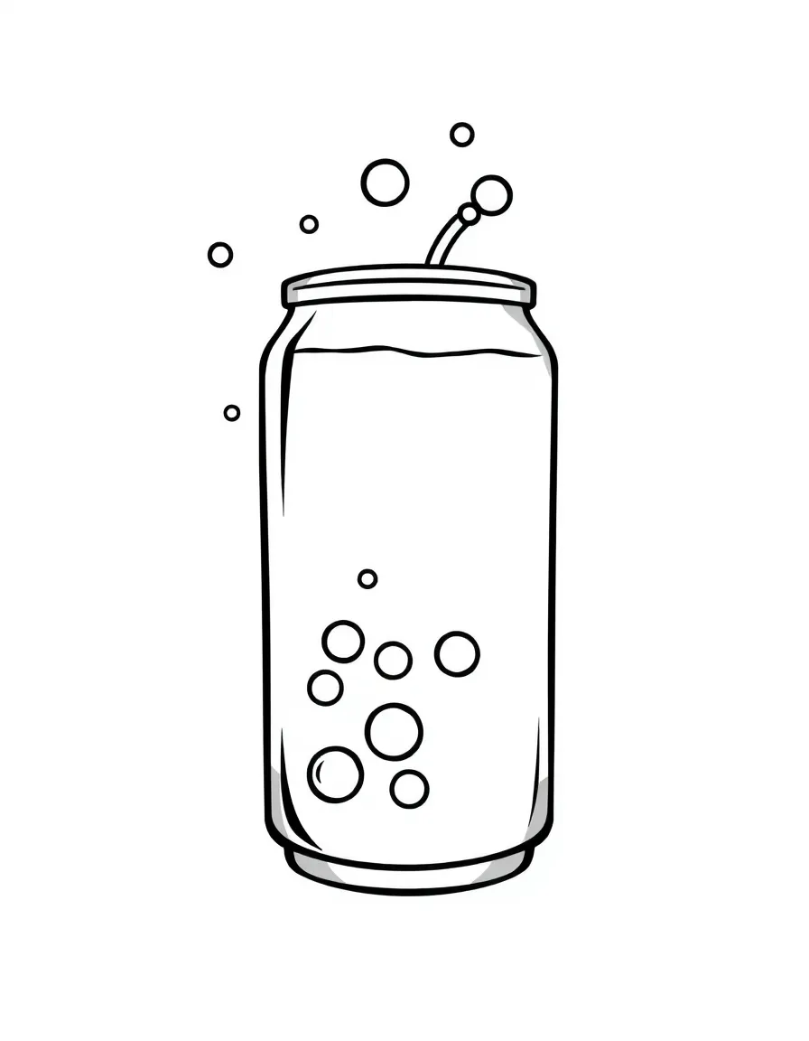 A fizzy soda can with bubbles.