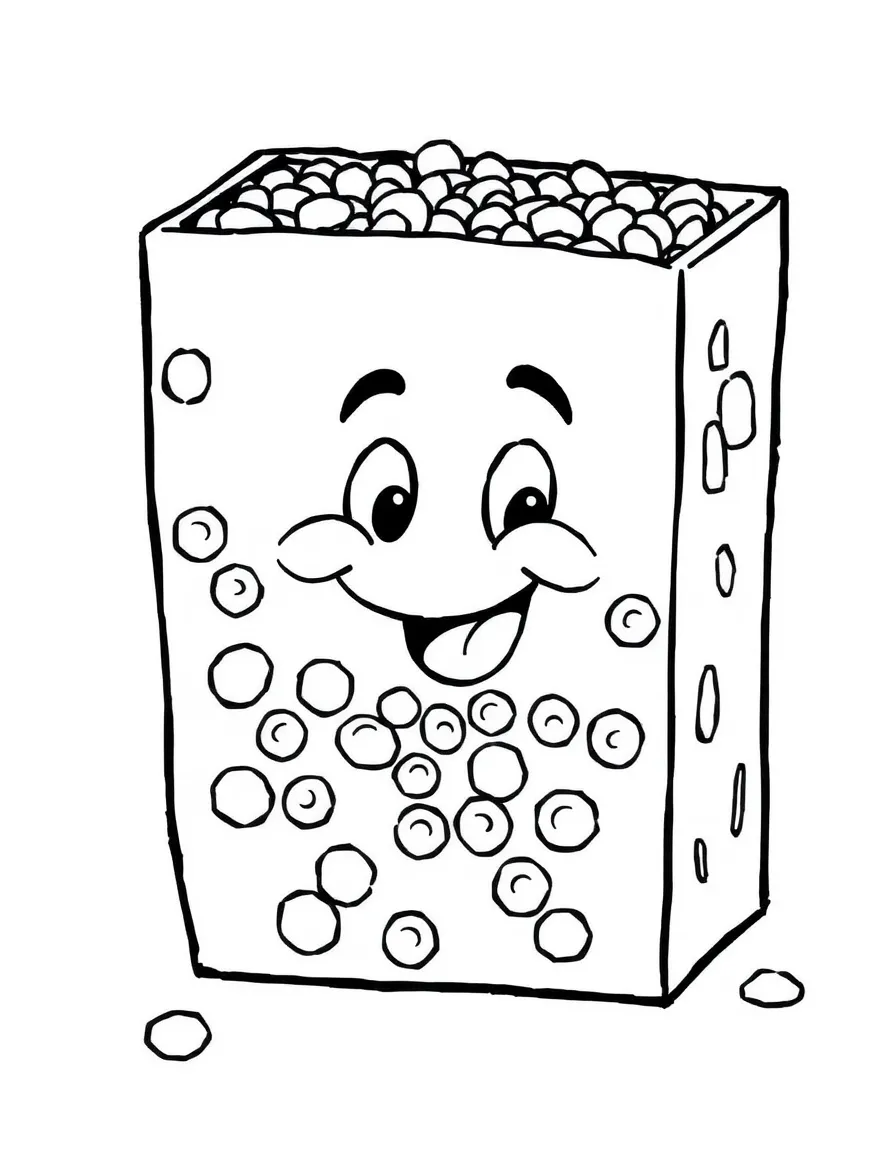A crunchy cereal box with a happy character.