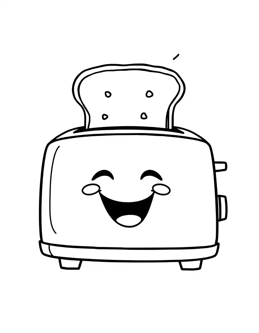A happy toaster popping up toast.