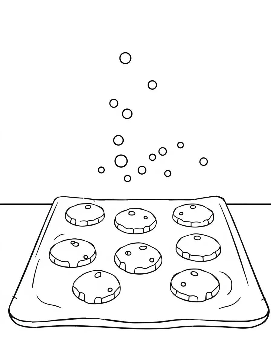 A bubbly baking sheet with cookies.