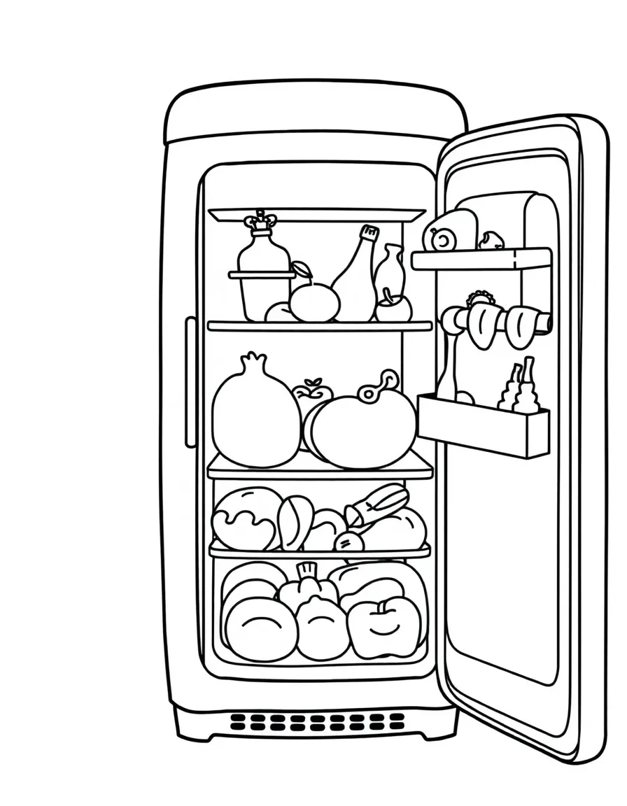 A cool refrigerator with happy food inside.