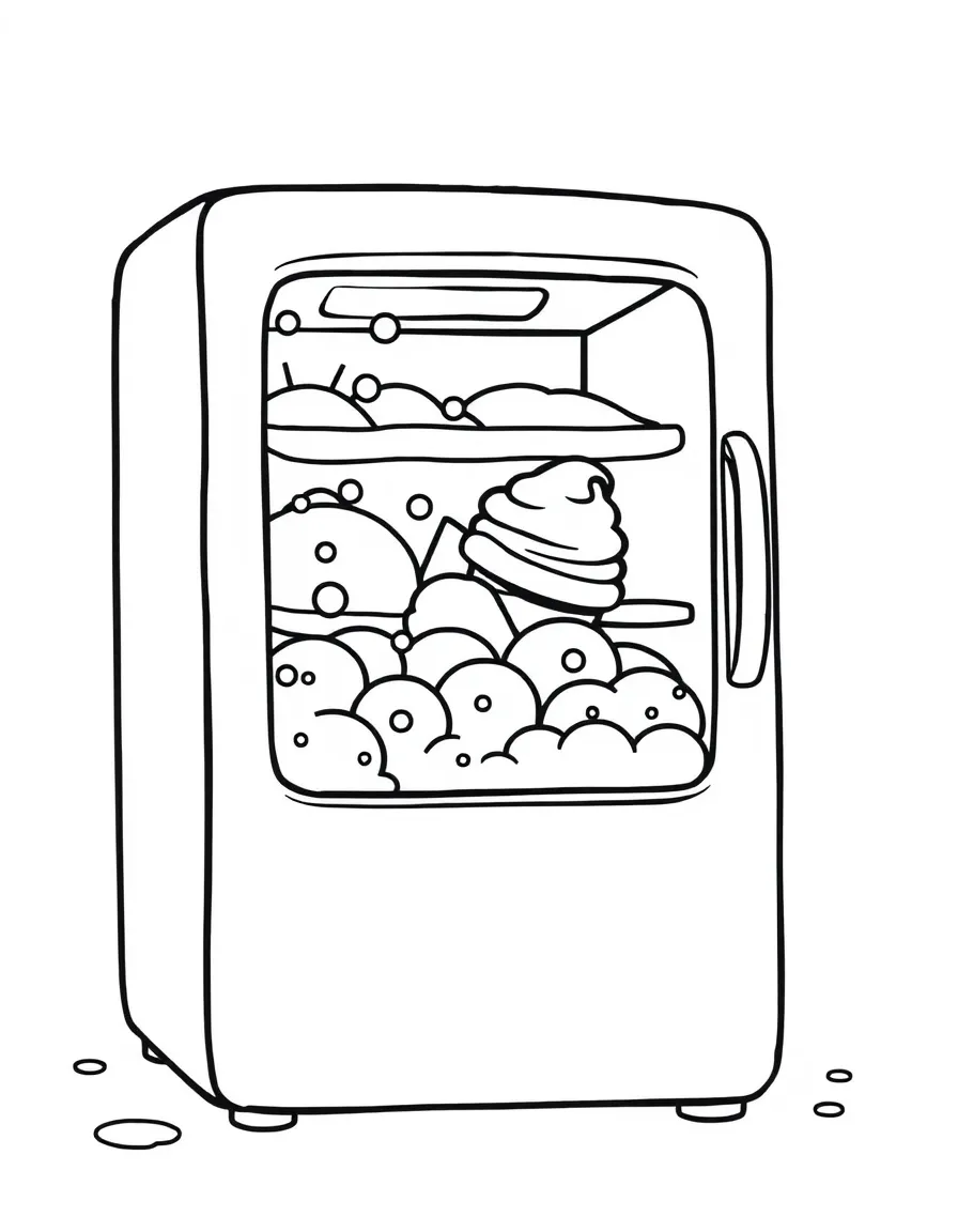 A bubbly freezer with ice cream.