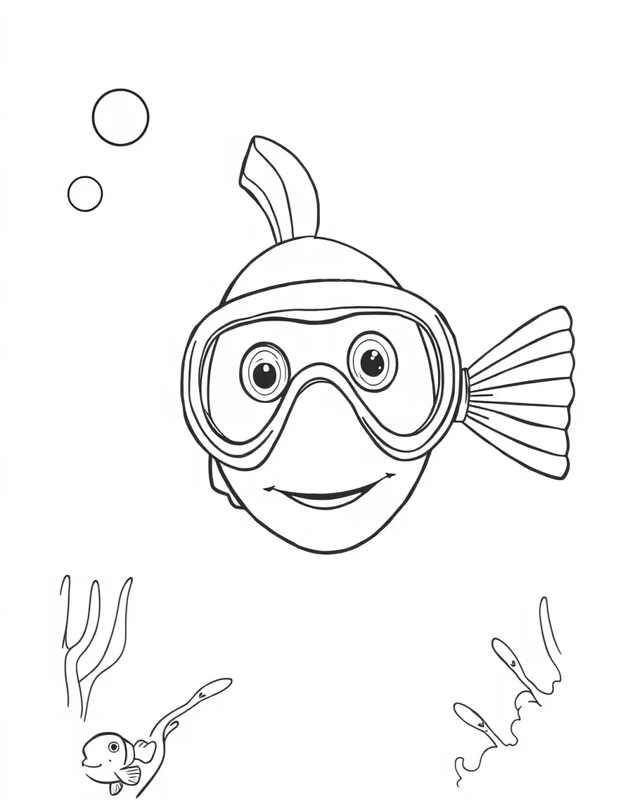 A bubbly diving mask seeing fish.