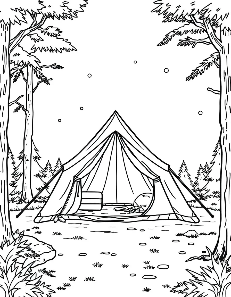 A roomy tent set up in the woods.
