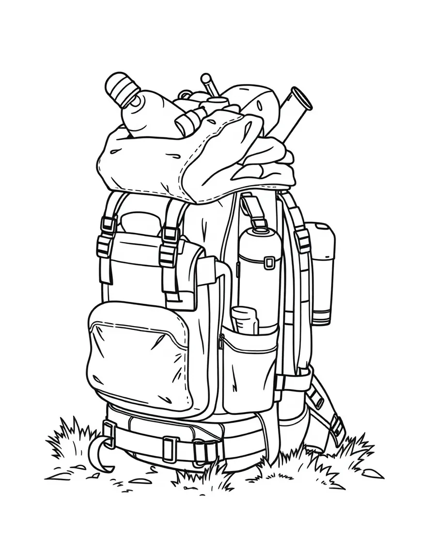 A sturdy backpack filled with camping gear.