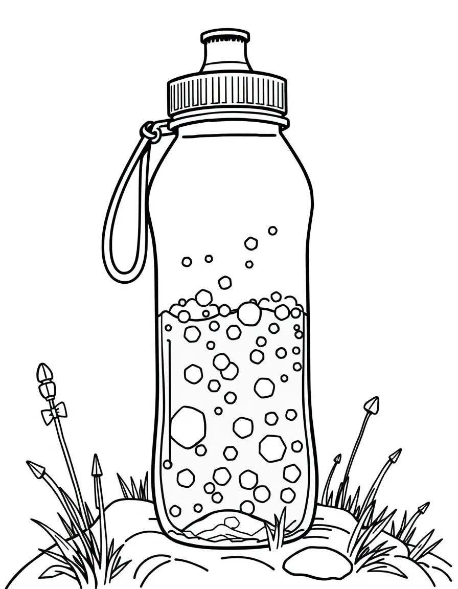 A bubbly water bottle for hiking.