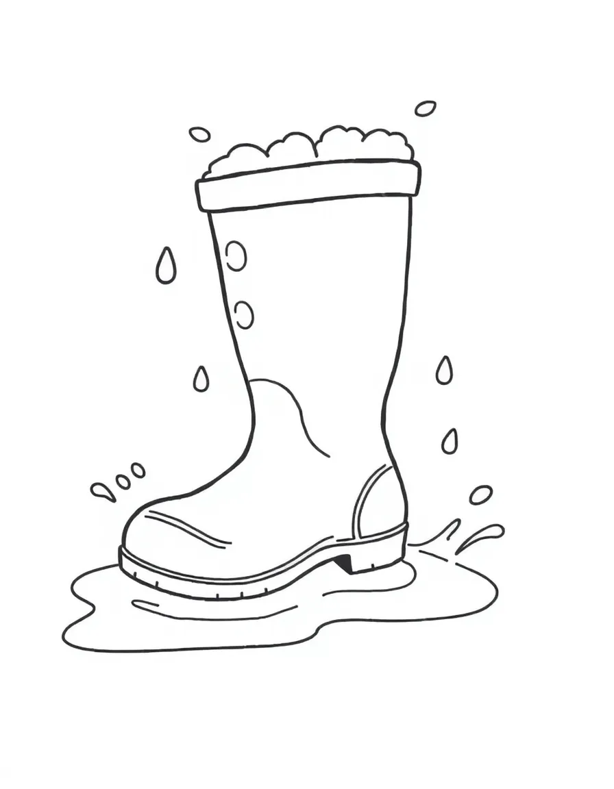 A bubbly rain boot splashing in puddles.
