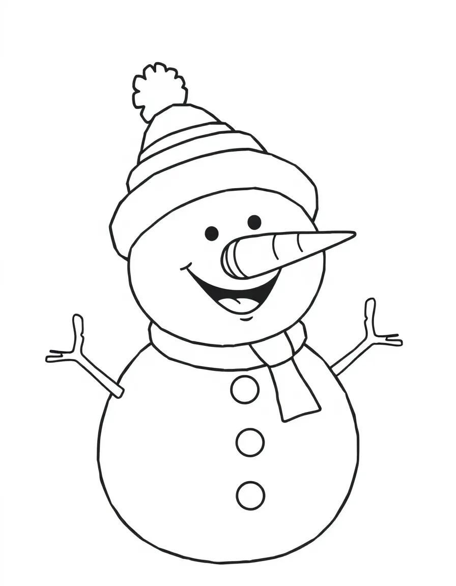 A happy snowman with a carrot nose.