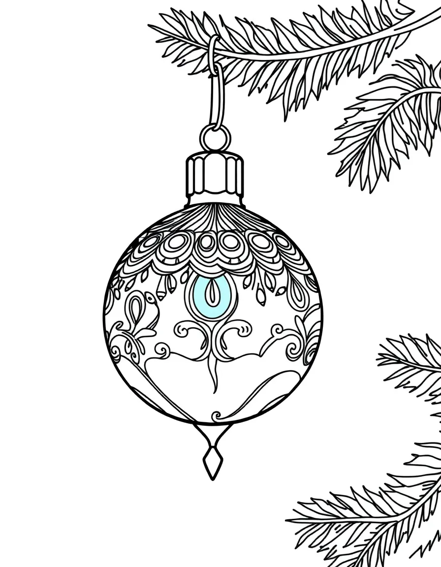A colorful Christmas ornament hanging on a tree.