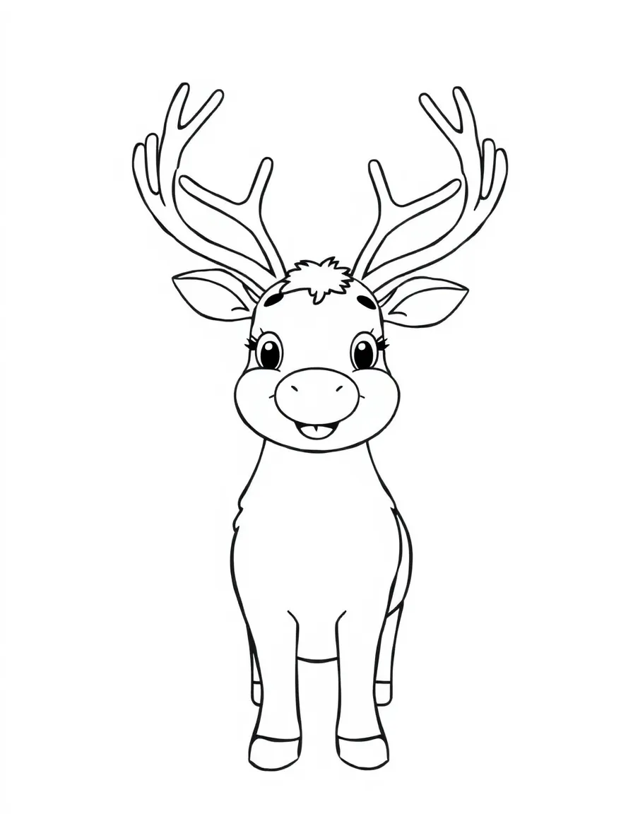 A happy reindeer with antlers.