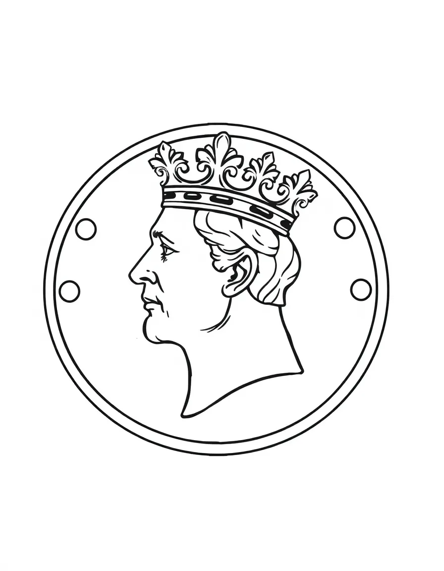 A shiny gold coin with a king's head.