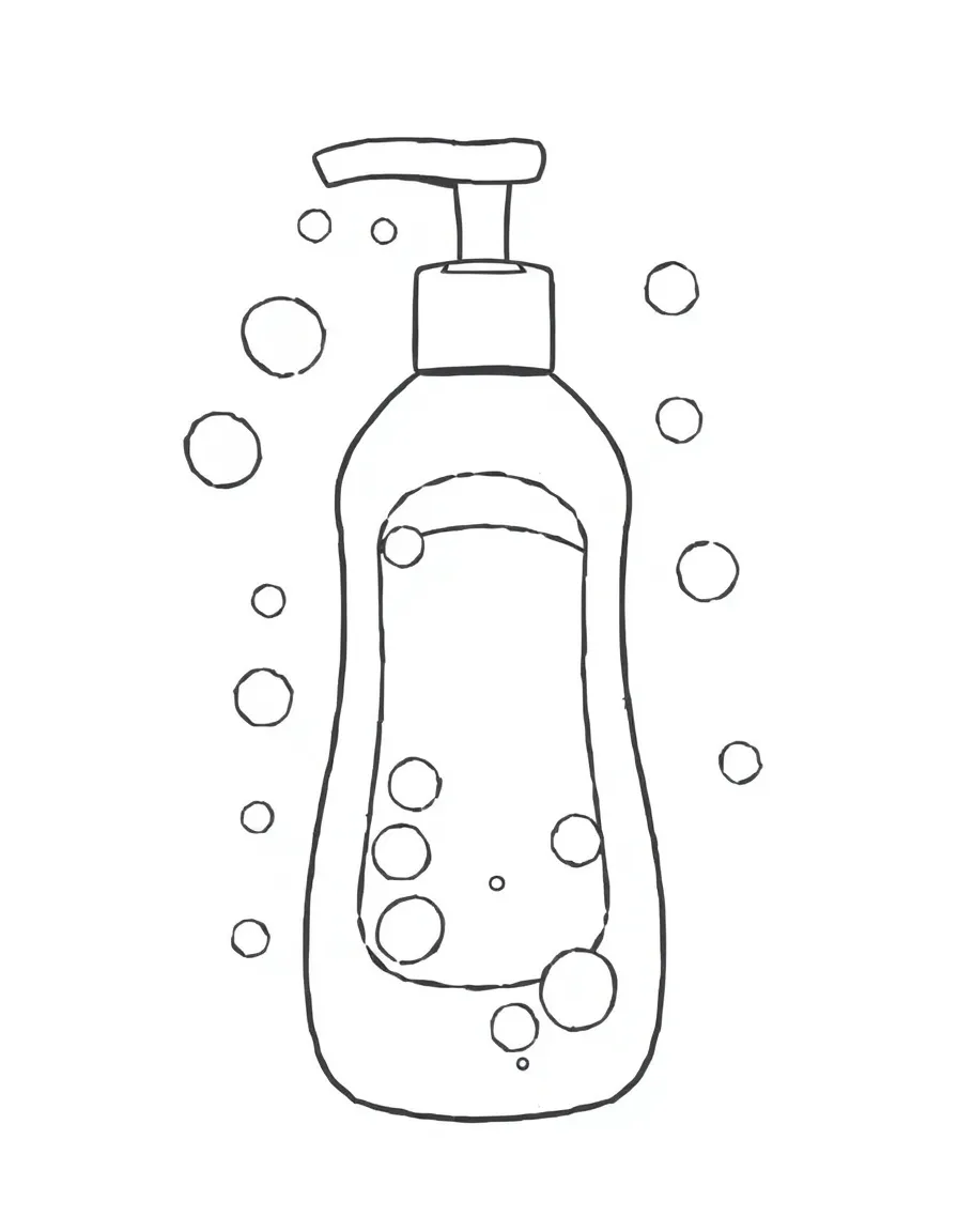 A bubbly shampoo bottle with bubbles.