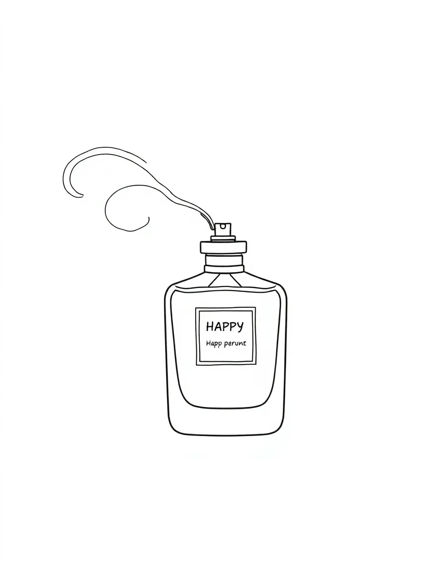 A happy perfume bottle spraying scent.