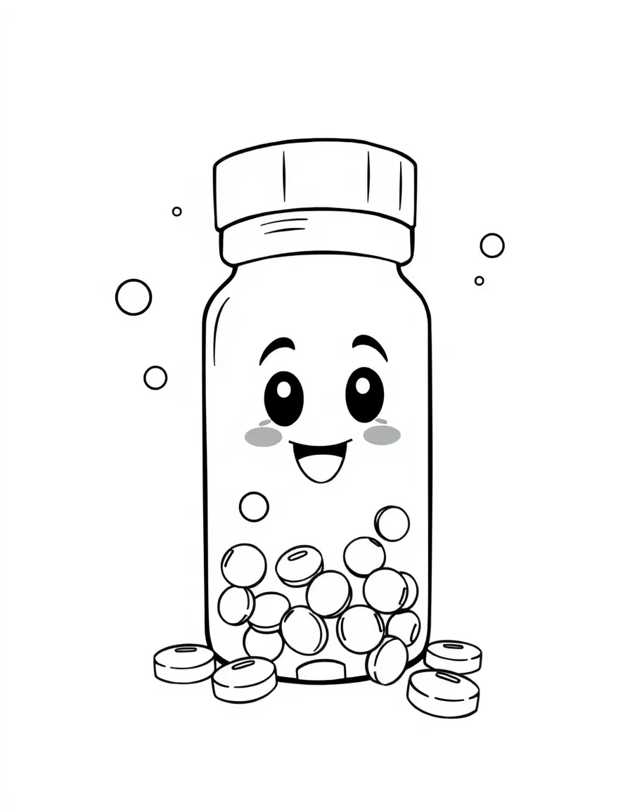 A bubbly pill bottle with happy pills.