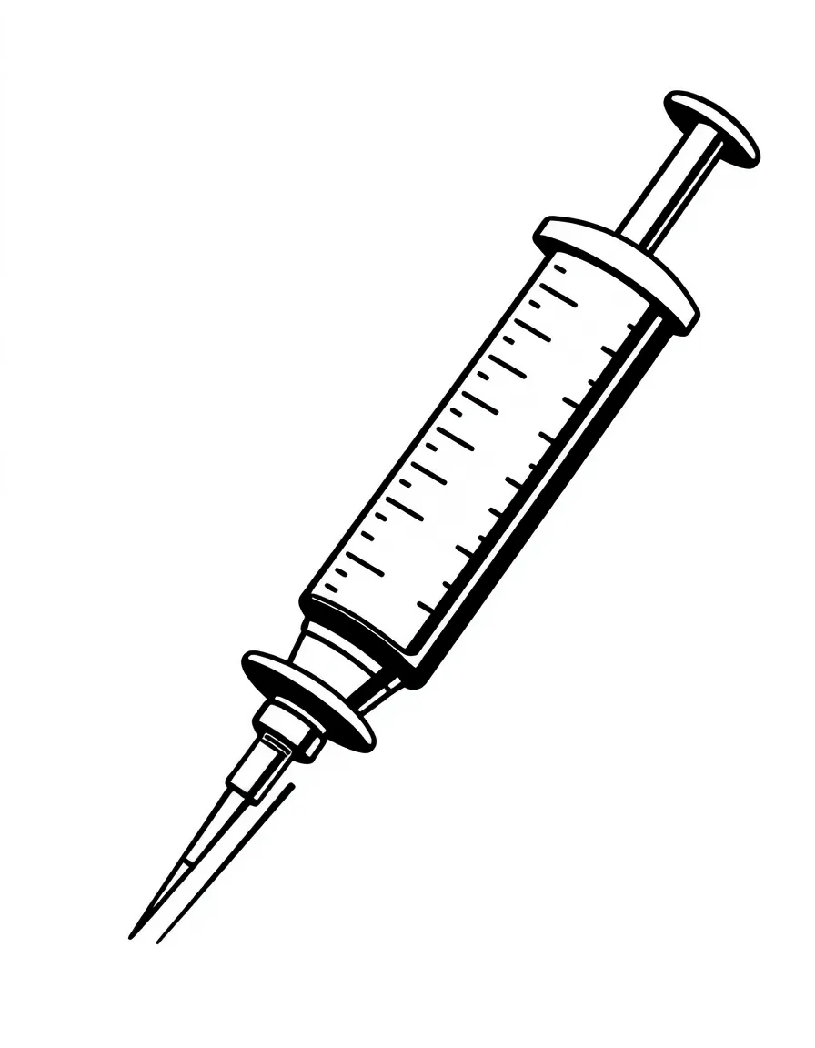 A pointy syringe giving a shot.
