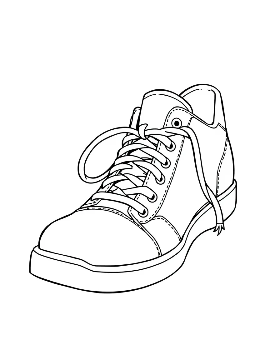 A tied shoelace on a shoe.