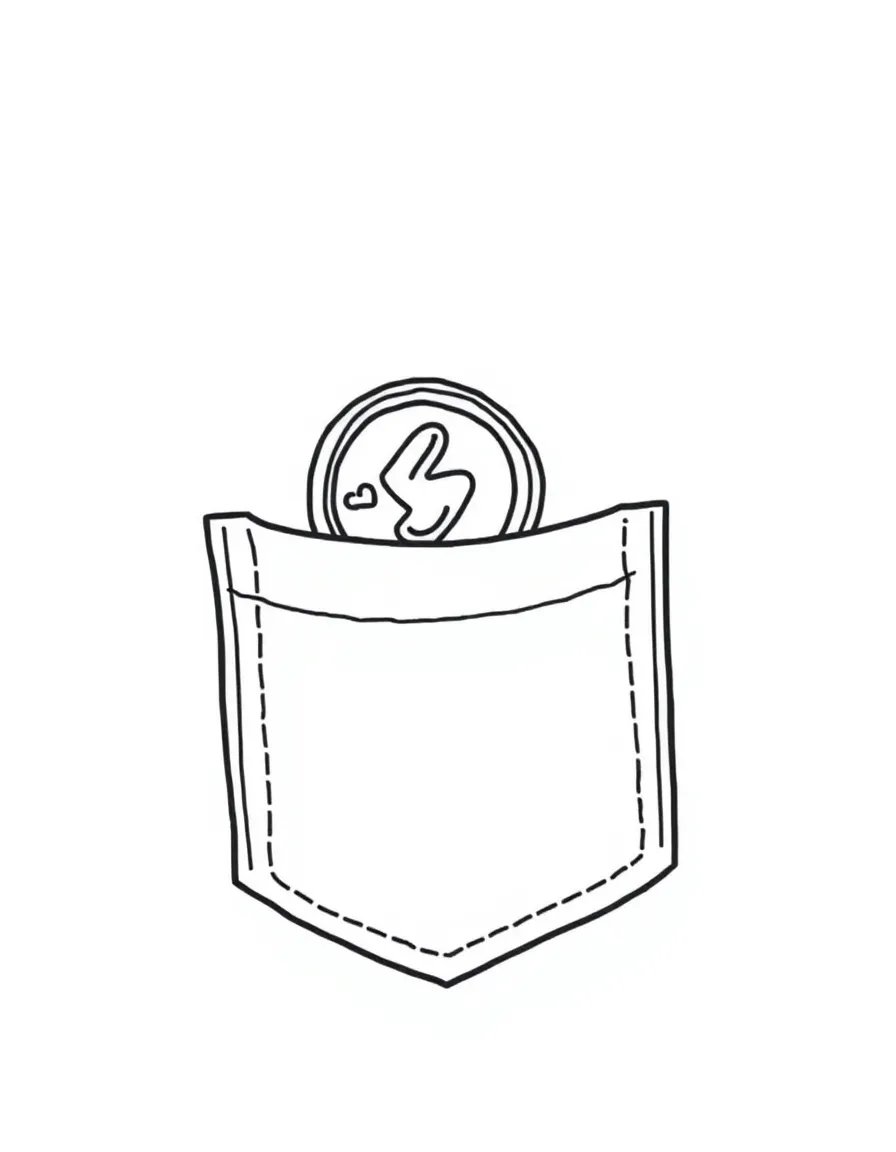 A happy pocket with a coin.