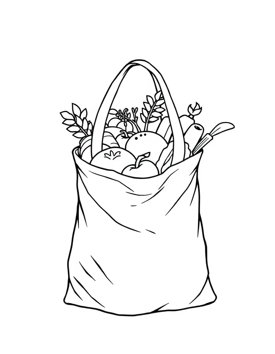 A bumpy grocery bag full of food.