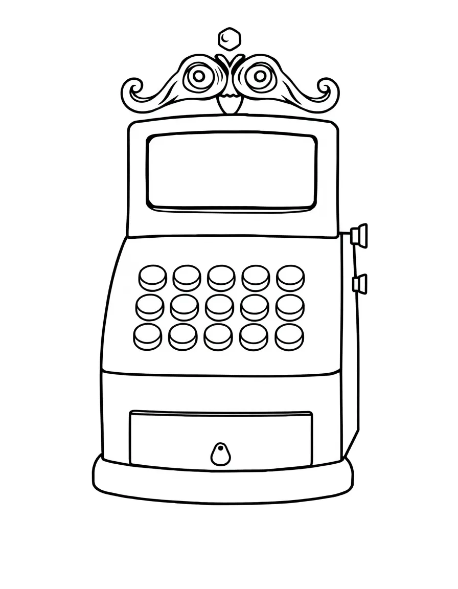 A bubbly cash register with buttons.