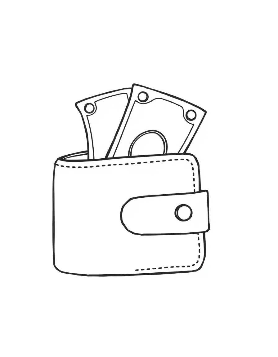 A happy wallet with money.
