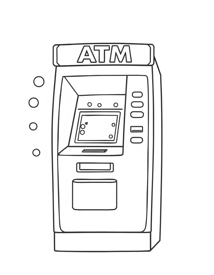A bubbly ATM machine dispensing money.