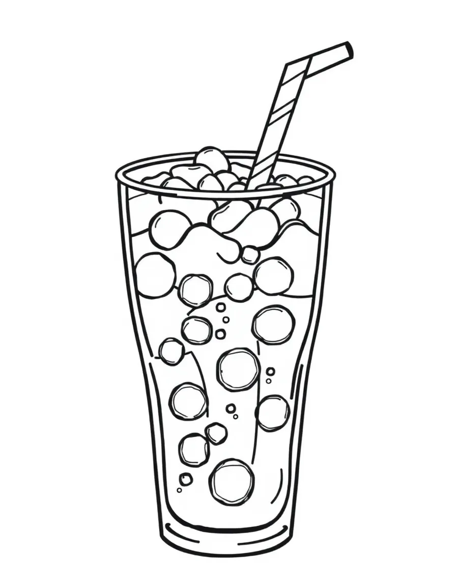 A fizzy soda cup with a straw.