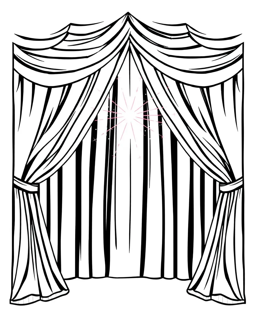 A sparkly stage curtain opening.