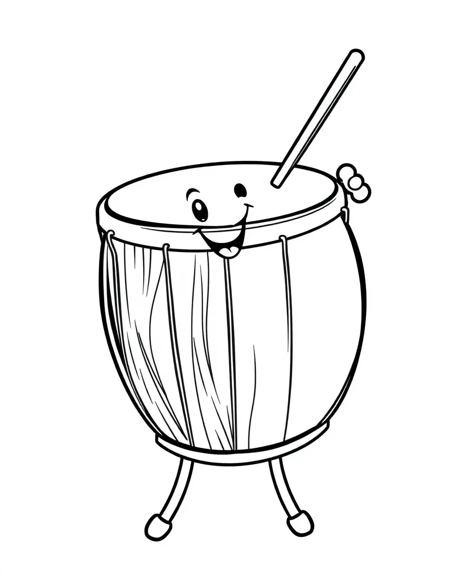 A happy drum with sticks.