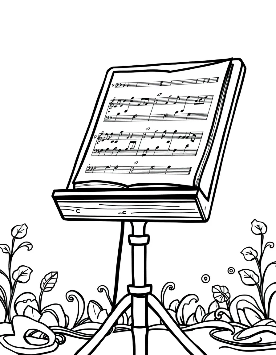 A strong music stand holding sheet music.