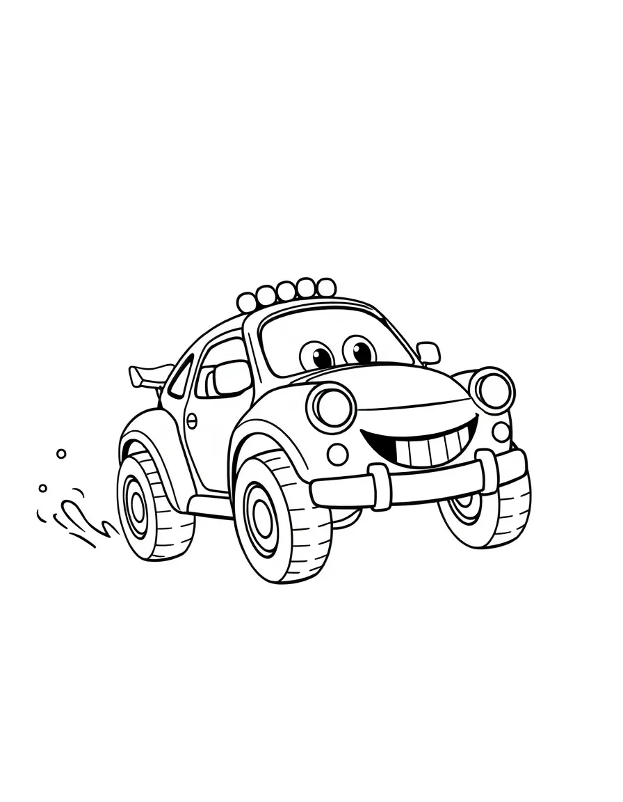 A happy toy car zooming.