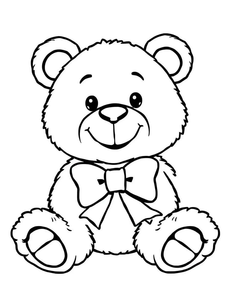 A happy teddy bear with a bow.