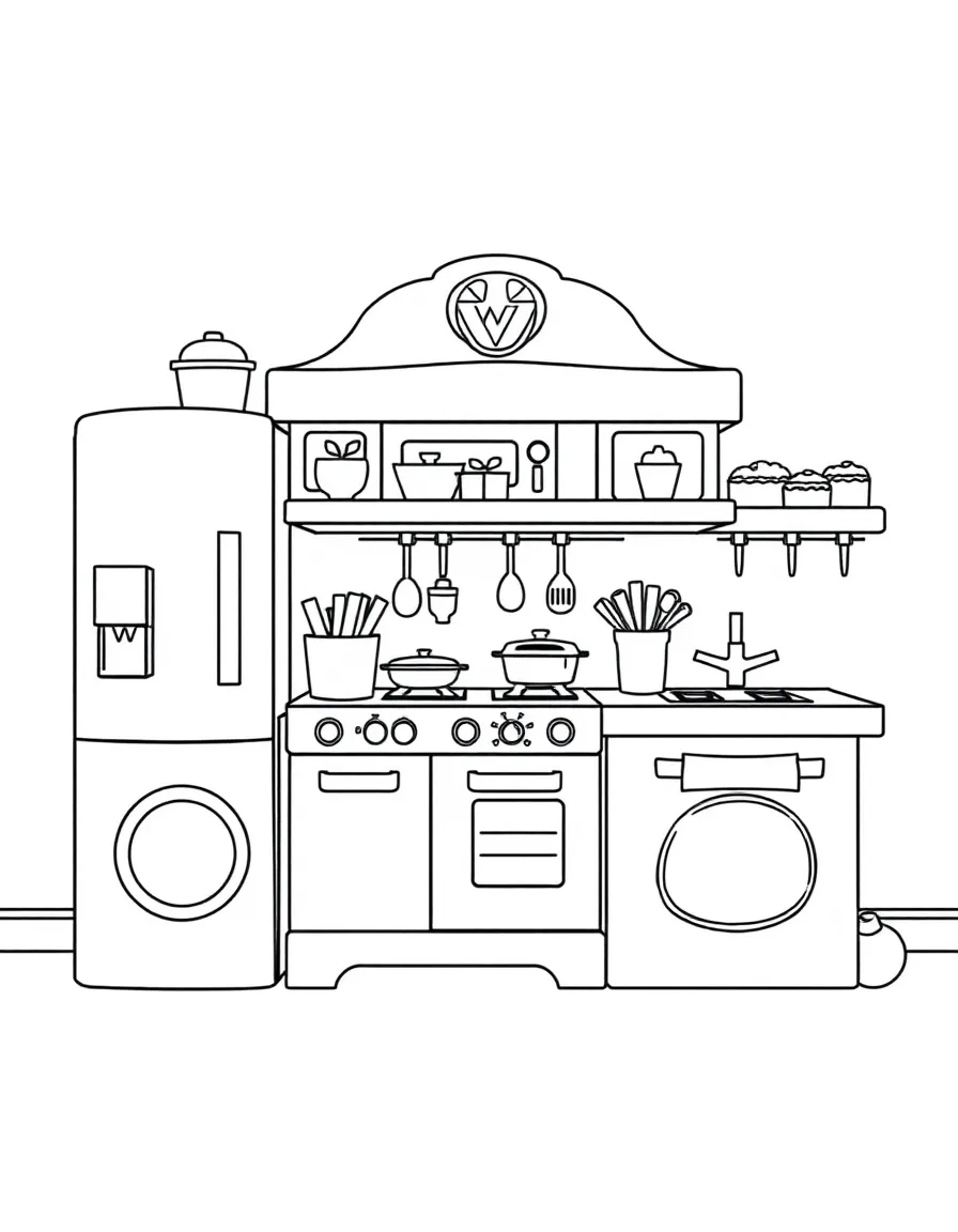 A strong toy kitchen with play food.