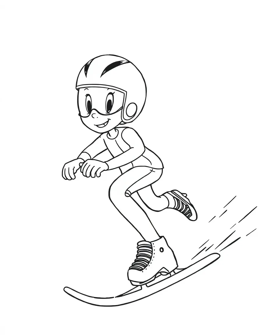 A friendly speed skater on long blades, racing.