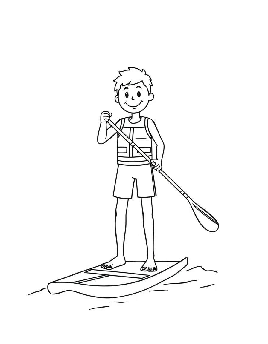 A friendly paddleboarder standing on a paddleboard, with a paddle.