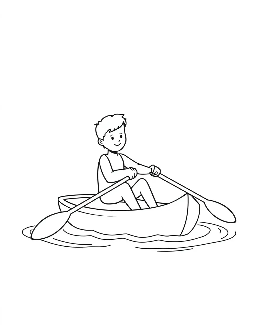 A cute rower in a sculling boat, with oars and ripples.